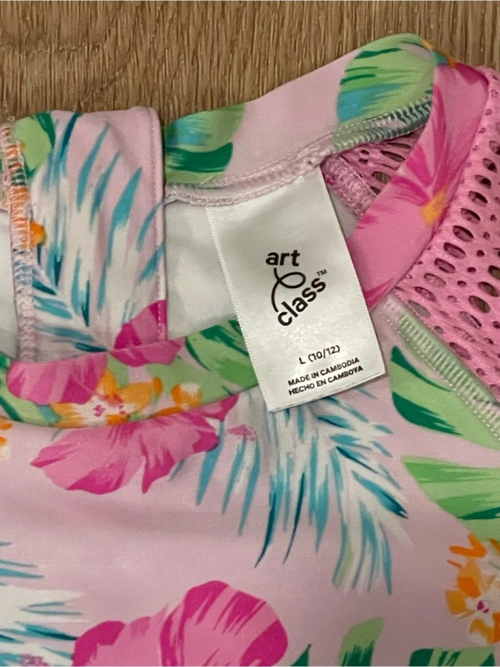 Girls Pink Floral Short-Sleeve Rash Guard One-Piece Swimsuit 10/12